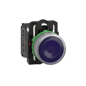   Schneider Electric Harmony XB5 - XB5AW36B5C0 - komplett műanyag LED világító nyomógomb, Ø22, visszatérő, 1NO+1NC, 24VAC/DC, kék, szürke körgyűrű