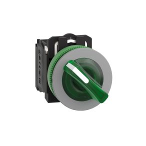 Schneider Electric Harmony XB5 - XB5FK123G5C0 - panelbe süllyesztett komplett műanyag világító kapcsoló, Ø30, 2 állású, 120 VAC, 1NO+1NC, zöld, szürke körgyűrű