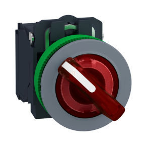   Schneider Electric Harmony XB5 - XB5FK124B5C0 - panelbe süllyesztett komplett műanyag világító kapcsoló, Ø30, 2 állású, 24 V, 1NO+1NC, piros, szürke körgyűrű