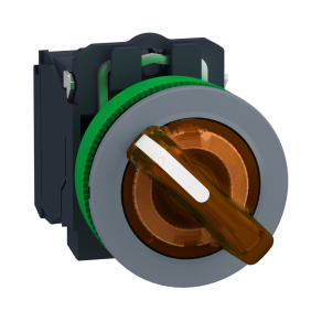   Schneider Electric Harmony XB5 - XB5FK125B5C0 - panelbe süllyesztett komplett műanyag világító kapcsoló, Ø30, 2 állású, 24 V, 1NO+1NC, narancs, szürke körgyűrű