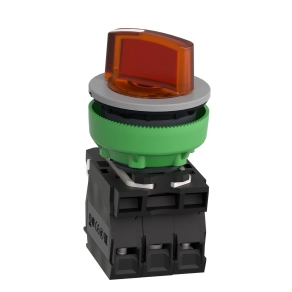Schneider Electric Harmony XB5 - XB5FK125B5C0 - panelbe süllyesztett komplett műanyag világító kapcsoló, Ø30, 2 állású, 24 V, 1NO+1NC, narancs, szürke körgyűrű