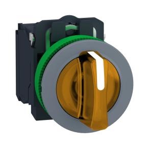   Schneider Electric Harmony XB5 - XB5FK135G5C0 - panelbe süllyesztett komplett műanyag világító kapcsoló, Ø30, 3 állású, 120 VAC, 1NO+1NC, narancs, szürke körgy.