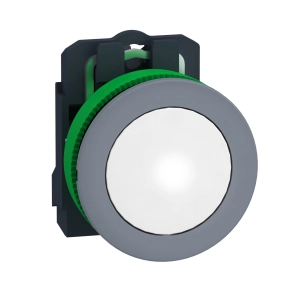 Schneider Electric Harmony XB5 - XB5FVB1C0 - panelbe süllyesztett komplett műanyag LED jelzőlámpa, Ø30, 24VAC/DC, fehér, szürke körgyűrű