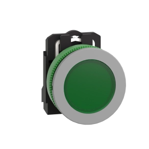 Schneider Electric Harmony XB5 - XB5FVM3C0 - panelbe süllyesztett komplett műanyag LED jelzőlámpa, Ø30, 230VAC, zöld, szürke körgyűrű