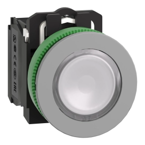Schneider Electric Harmony XB5 - XB5FW31M5C0 - panelbe süllyesztett komplett műanyag LED világító nyomógomb, Ø30, 1NO, 230VAC, fehér, szürke körgyűrű