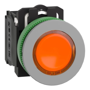 Schneider Electric Harmony XB5 - XB5FW35B5C0 - panelbe süllyesztett komplett műanyag LED világító nyomógomb, Ø30, 1NO, 24V, narancs, szürke körgyűrű