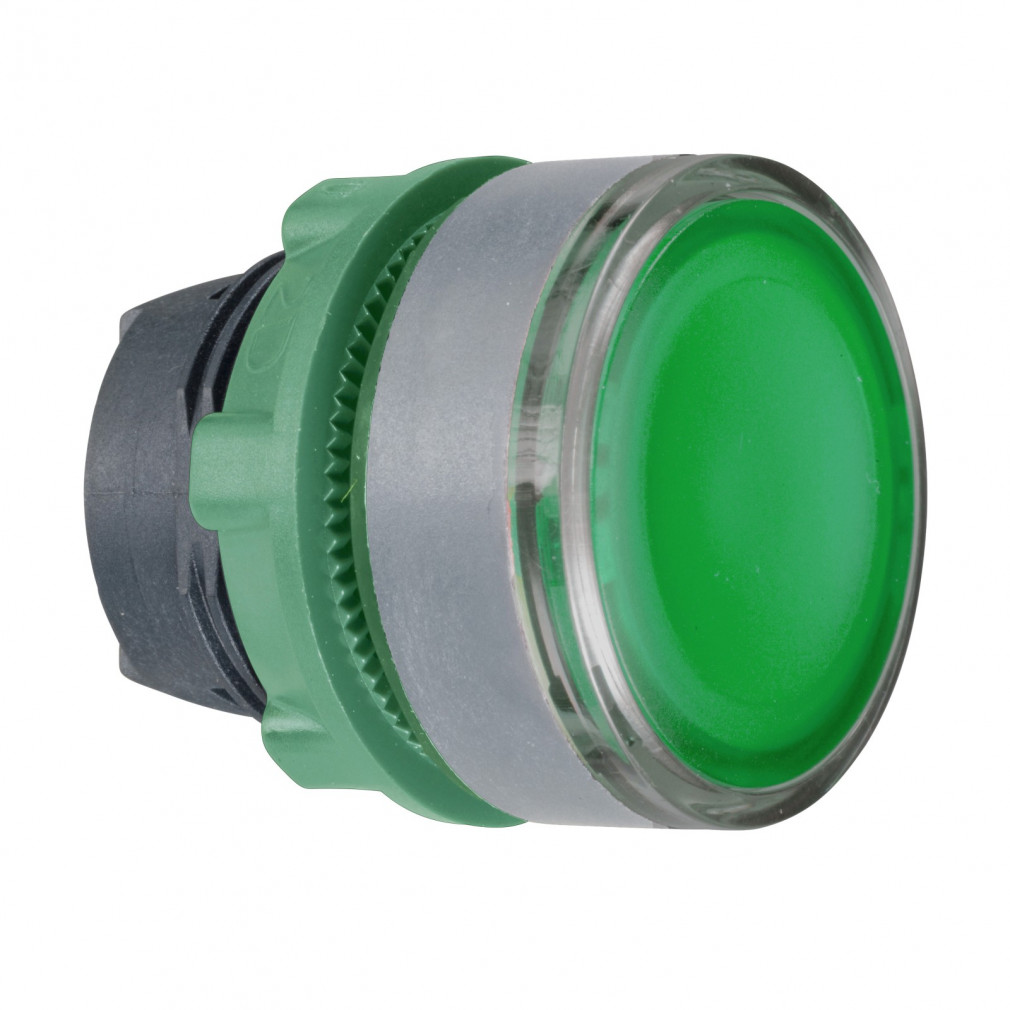 Schneider Harmony műanyag világító nyomógomb fej, D22, nyomó-nyomó, zöld, szürke perem ZB5AH033C0
