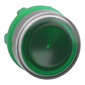 Schneider Electric Harmony XB5 - ZB5AW333SC0 - műanyag világító nyomógomb fej, Ø22, visszatérő, beépített LED - hez, hornyolt lencsével, zöld, szürke perem