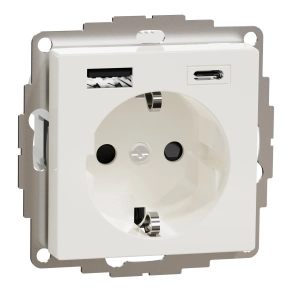 Schneider Electric Merten System-M - MTN2367-0319 - 2P+F csatlakozóaljzat, biztonsági zsaluval, A+C USB töltővel, rugós, 16A / 3A, System-M, polárfehér