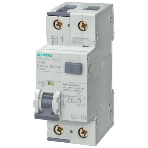   Siemens 5SU1154-7KK06 áramvédős kismegszakító, 1B+N, 6A, 10kA, 10mA, A típus, RCBO