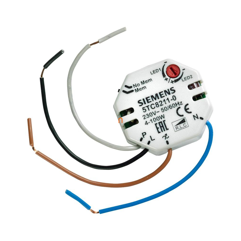 Siemens 5TC8211-0 külső nyomógombbal működtetett HV-LED dimmer, 230VAC szabályozható LED lámpa, 4-100W, halogén 12V elektronikus transzformátorral (C)