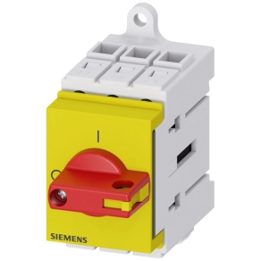   Siemens 3LD3130-0TK13 BE-KI kapcsoló, 3P, 25A, sínre szerelhető, előlapra, piros/sárga