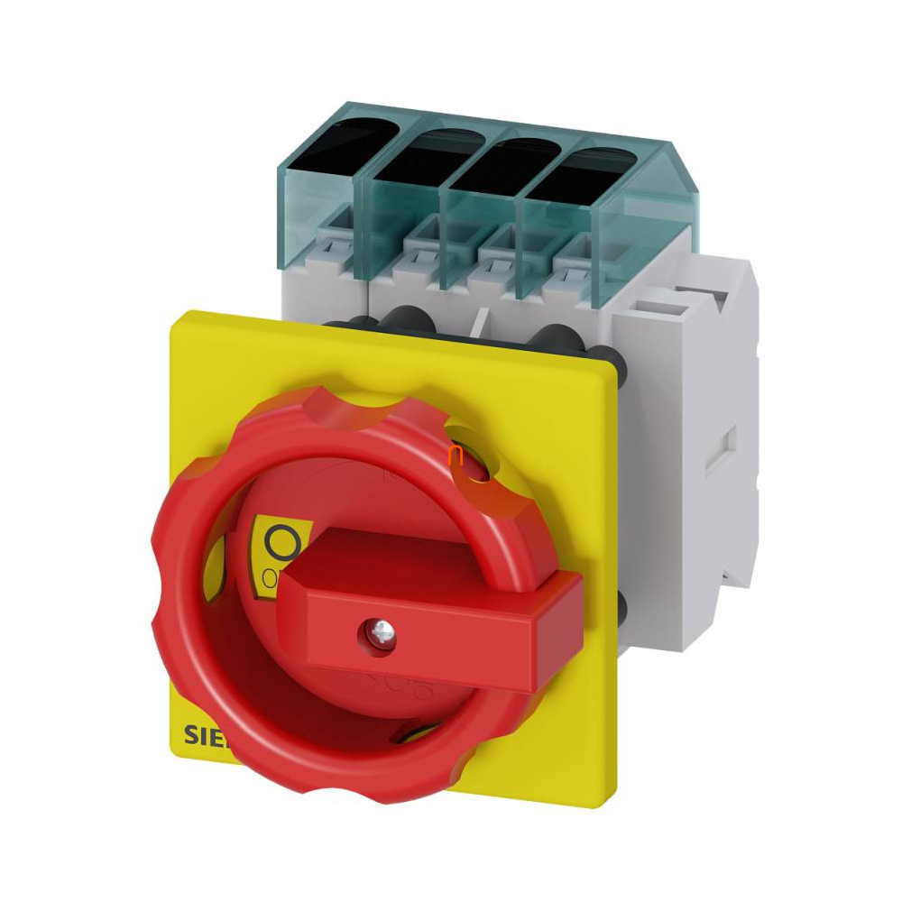 Siemens 3LD3454-1TL53 BE-KI kapcsoló, 3P+N, 63A, előlapra, +1NO+1NC segéd, 66x66mm, piros/sárga