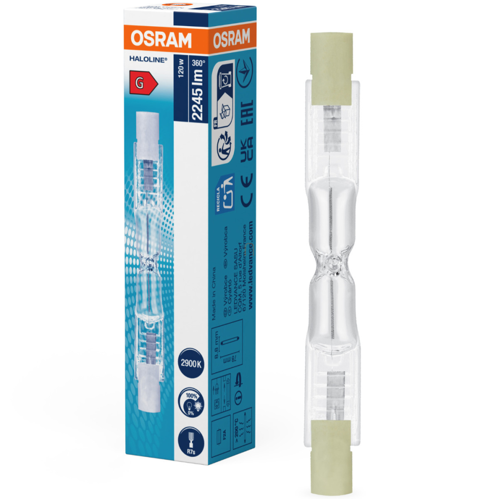 Osram R7s halogén izzó 120W, 2245 lm, 2900 K, melegfehér, 240 V, üveg -64695