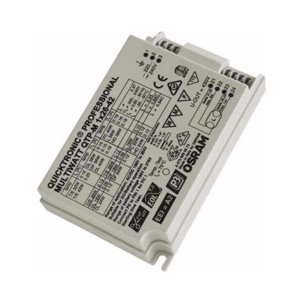 Elektronikus előtét QTP-M 1x26-42 W 2D 28W 38W, PL-DL-DF 18-24-36-40W, kompakt, FC5 22-32-40W OSRAM 4008321329134 103*67*31mm meleg indítású