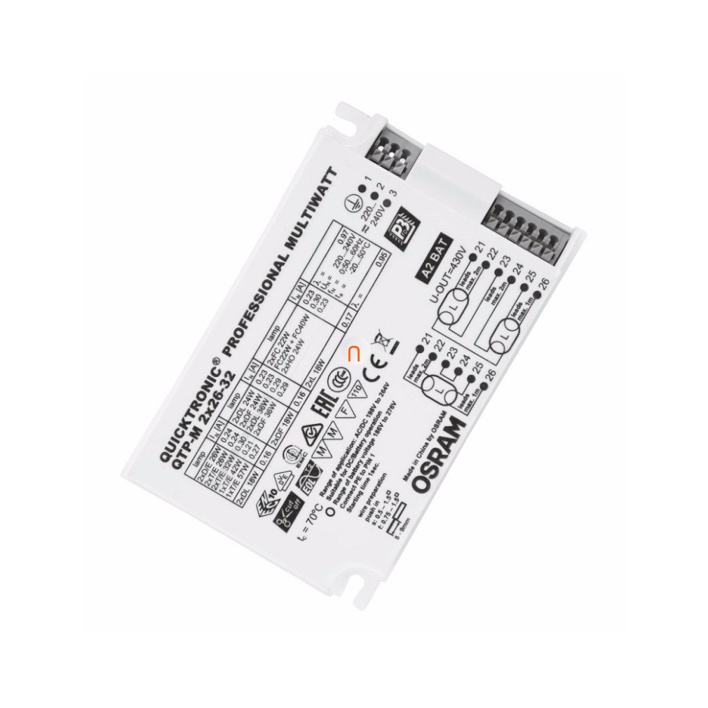 Elektronikus előtét QTP-M 2x26-32W 2x18-24-36-42 L-DL-DF-hez is 123*79*33mm meleg indítású OSRAM 4008321329158