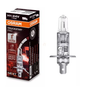   Osram Truckstar Pro H1 teherautó halogén fényszórólámpa, akár 120%-kal fényesebb, rendkívül rezgésálló, extra hosszú élettartam, 24V, 64155TSP, 1db/doboz