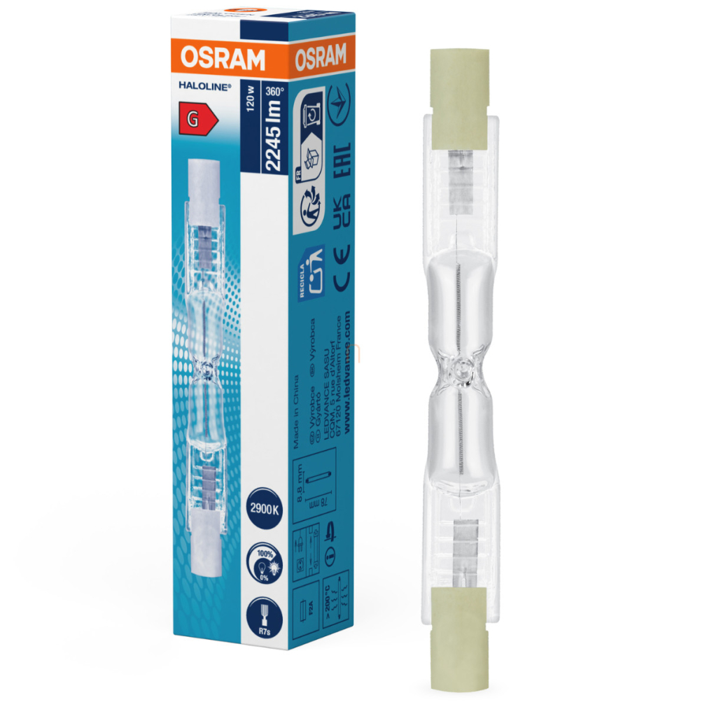 Osram R7s halogén izzó 120W, 2245 lm, 2900 K, melegfehér, 230 V, üveg -64695
