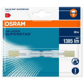   Bontott csomagolású Osram R7s halogén izzó 80W, 1385 lm, 2900 K, melegfehér, 230 V, üveg, bliszteres -64690