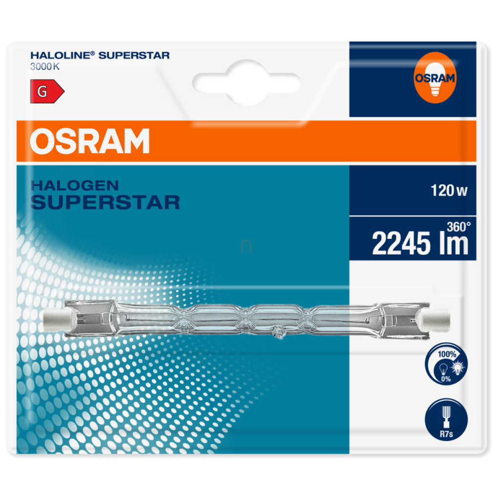 Osram R7s halogén izzó 120W, 2245 lm, 3000 K, melegfehér, 240 V, üveg, bliszteres -64696