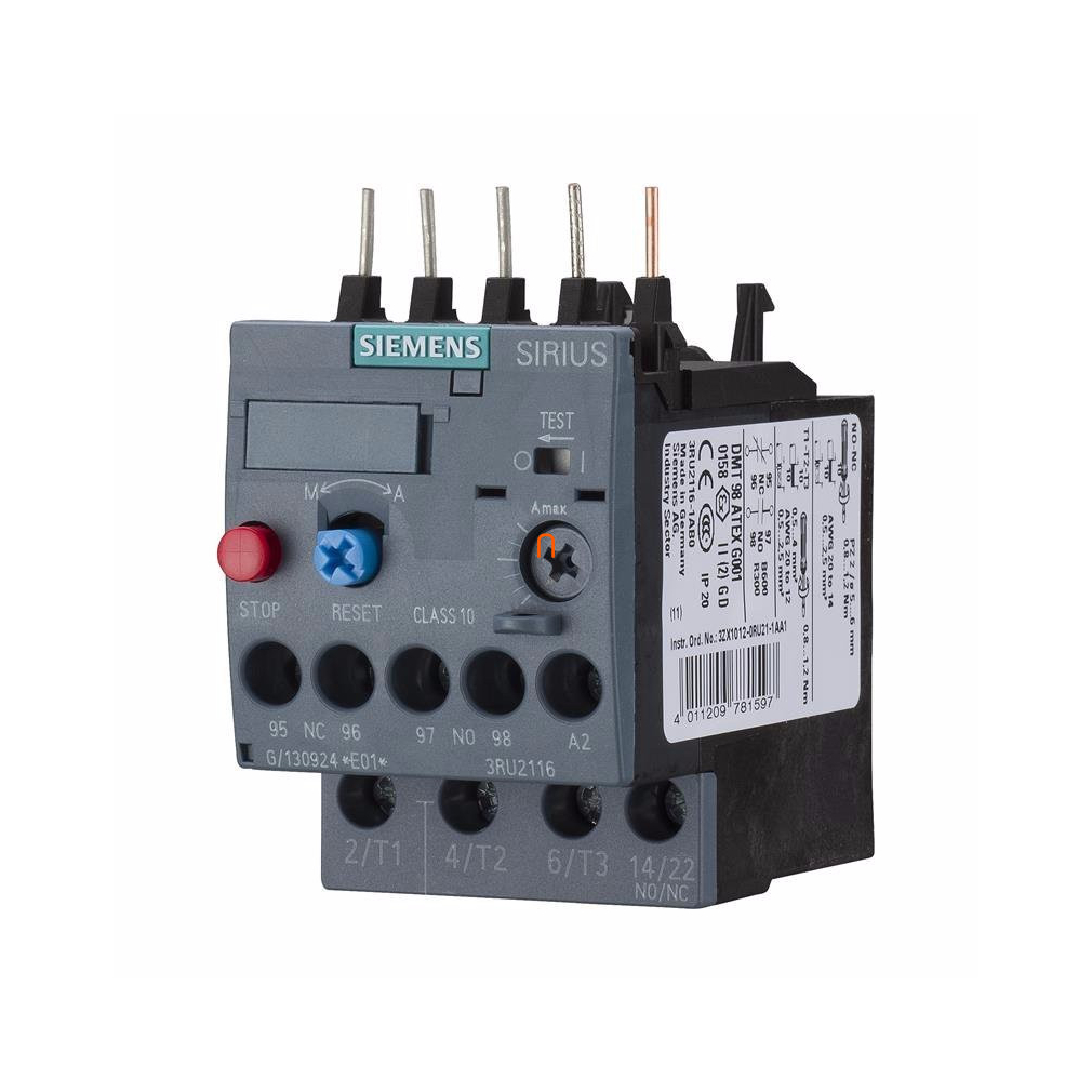 Siemens 3RU2116-1HB0 hőkioldó, 5,5 - 8A, 1NO+1NC, S00, csavaros