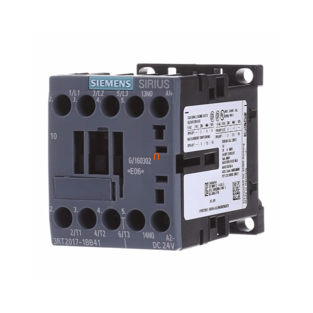 Siemens 3RT2017-1BB41 mágneskapcsoló, 5,5kW/12A, 24VDC, 1NO, S00, csavaros