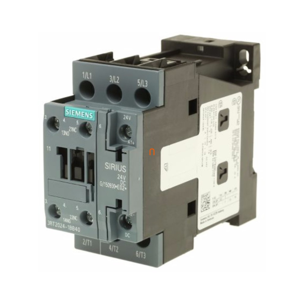 Siemens 3RT2024-1BB40 mágneskapcsoló, 5,5kW/12A, 24VDC, 1NO+1NC, S0, csavaros