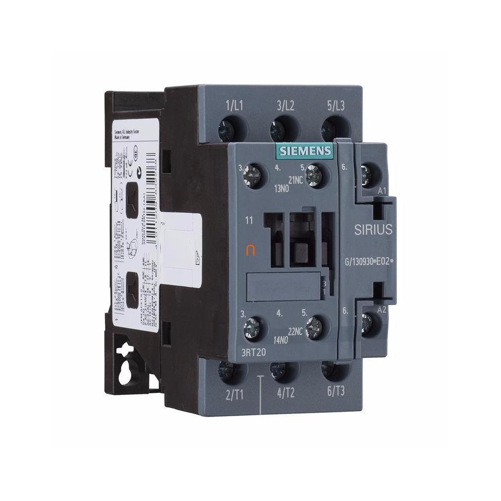 Siemens 3RT2025-1BB40 mágneskapcsoló, 7,5kW/16A, 24VDC, 1NO+1NC, S0, csavaros