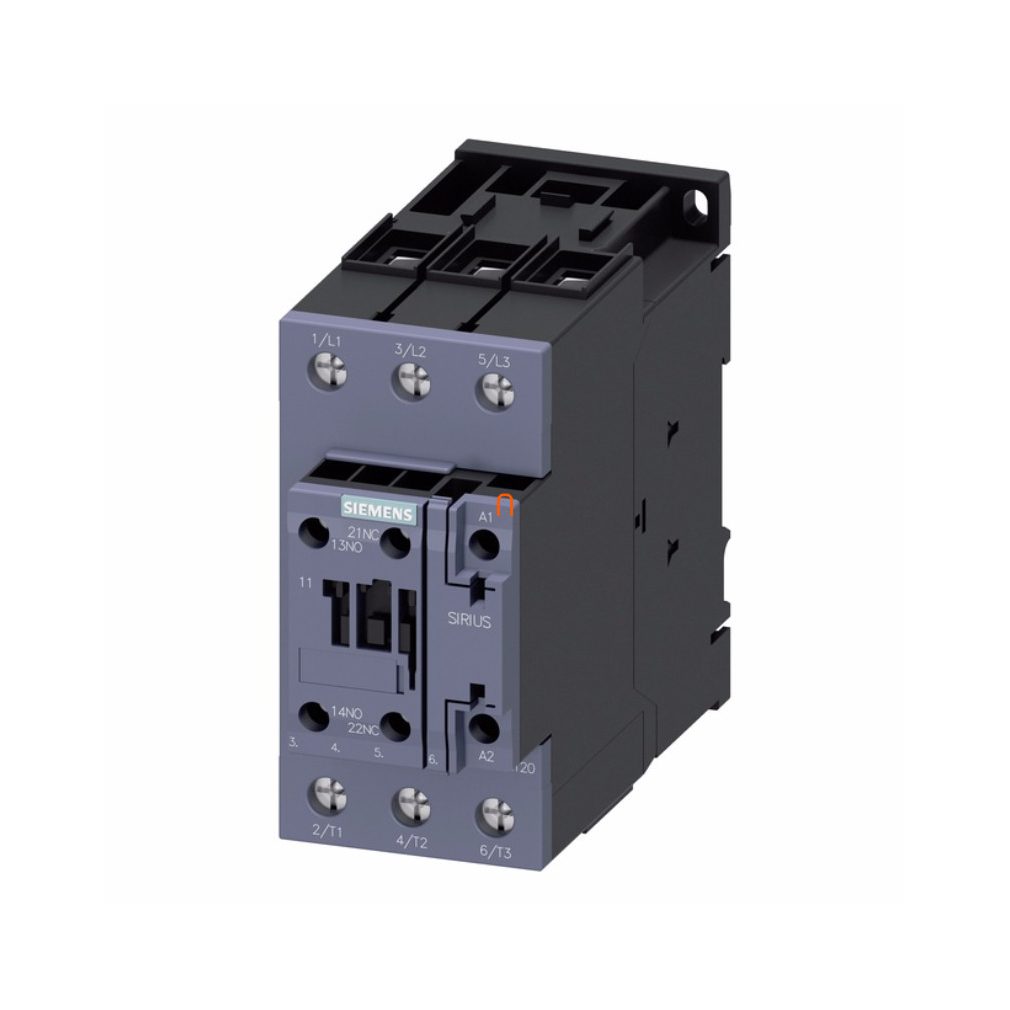 Siemens 3RT2035-1AP00 mágneskapcsoló, 18,5kW/40A, 230VAC, 1NO+1NC, S2, csavaros