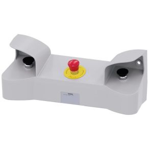   Siemens 3SU1853-3NB00-1AA1 kétkezes indítópult, fém, IP65, standard szerelvényekkel (2 db fekete gombafejű nyomó 1NO+1NC, 1 db vésznyomó 2NC)