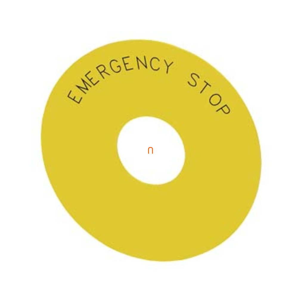 Siemens 3SU1900-0BC31-0DA0 kör alakú, 75 mm-es, öntapadó sárga matrica, EMERGENCY STOP