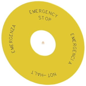   Siemens 3SU1900-0BC31-0NB0 kör alakú, 75 mm-es, öntapadó sárga matrica, 4 nyelvű: DE,EN,IT,SP