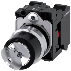   Siemens 3SU1150-4BF01-3PA0 komplett kulcsos kapcsoló, 2 állású, 2NC, RONIS SB30, kulcs 0 állásban kivehe