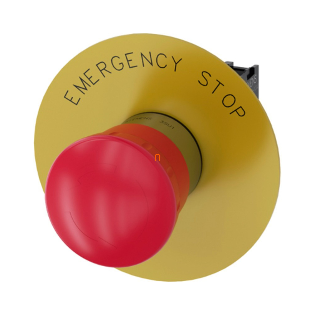 Siemens 3SU1150-1HB20-1CG0 komplett vésznyomógomb, 40mm, 1NC, címkével (EMERGENCY STOP), fém, reteszoldá