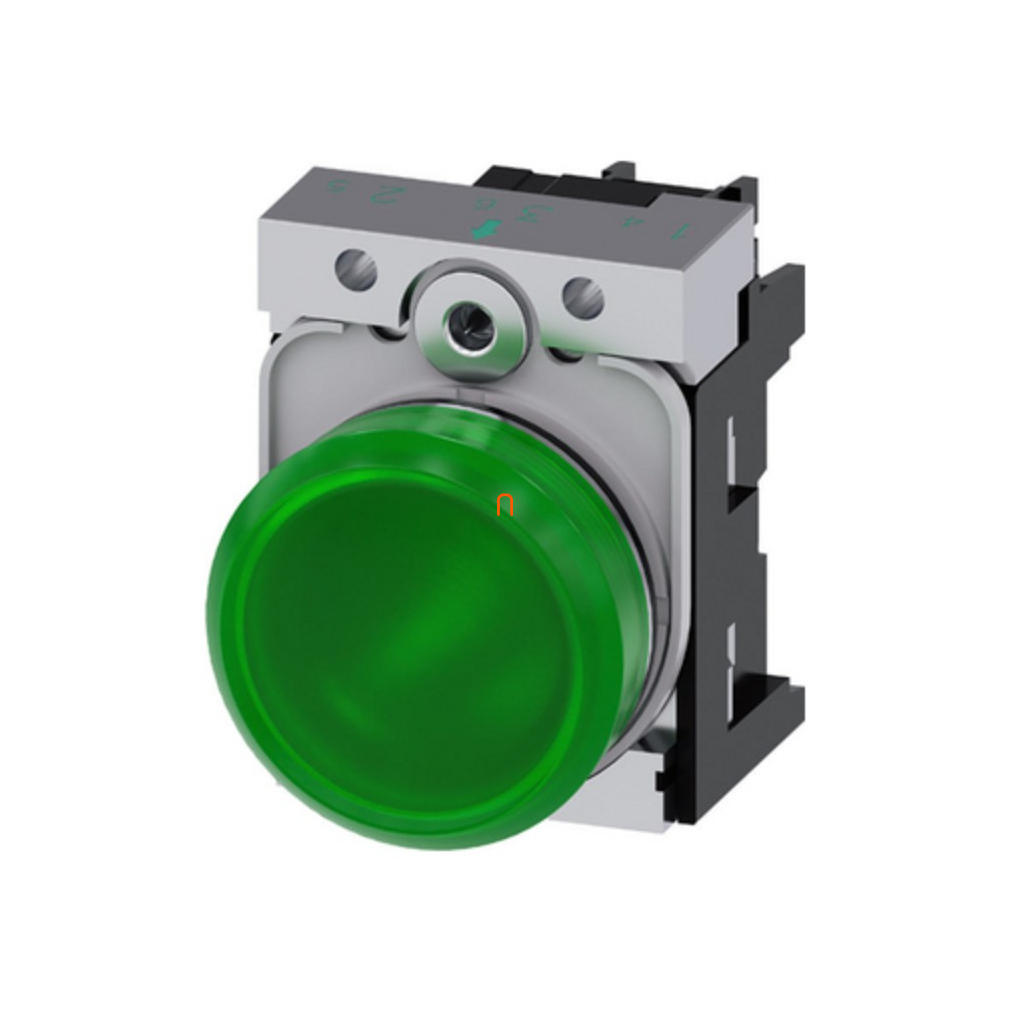 Siemens 3SU1152-6AA40-1AA0 komplett jelzőlámpa, zöld, 24VAC/DC, fém, csavaros Sirius