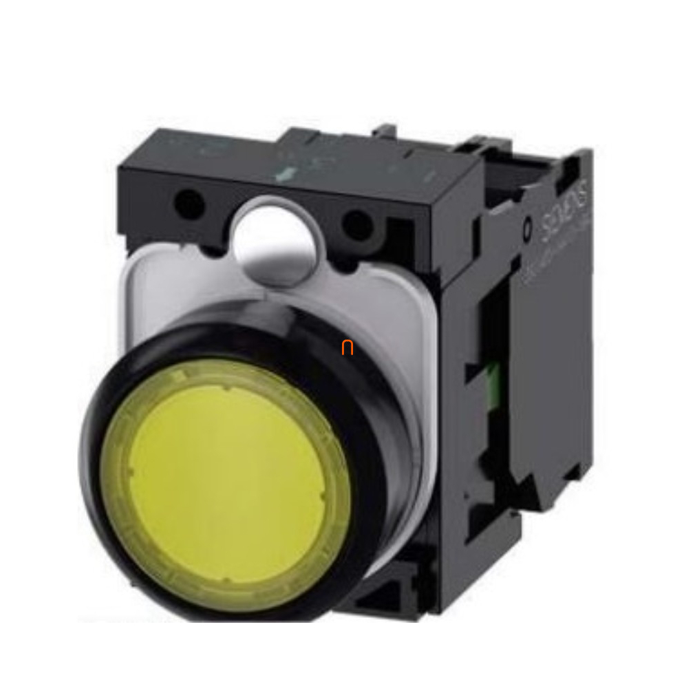 Siemens 3SU1102-0AB30-1BA0 komplett világító nyomógomb, sárga, 24VAC/DC, 1NO, csavaros Sirius
