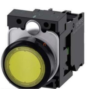   Siemens 3SU1102-0AB30-1BA0 komplett világító nyomógomb, sárga, 24VAC/DC, 1NO, csavaros Sirius