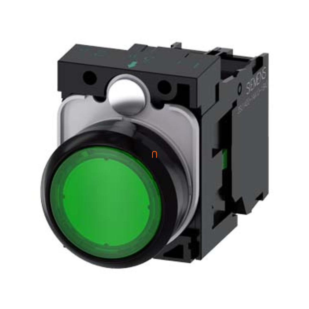 Siemens 3SU1102-0AB40-1BA0 komplett világító nyomógomb, zöld, 24VAC/DC, 1NO, csavaros Sirius