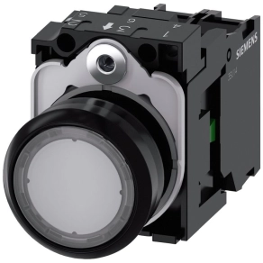   Siemens 3SU1102-0AB70-1BA0 komplett világító nyomógomb, átlátszó, 24VAC/DC, 1NO, csavaros Sirius