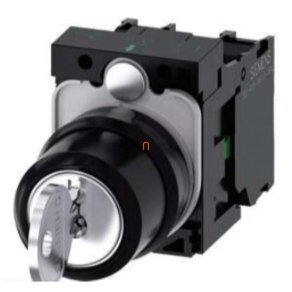   Siemens 3SU1100-4BL11-1NA0 komplett kulcsos kapcsoló, 3 állású, 2NO, RONIS SB30, kulcs minden állásban