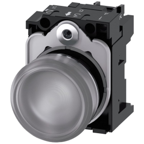   Siemens 3SU1152-6AA70-1AA0 komplett jelzőlámpa, átlátszó, 24VAC/DC, fém, csavaros Sirius