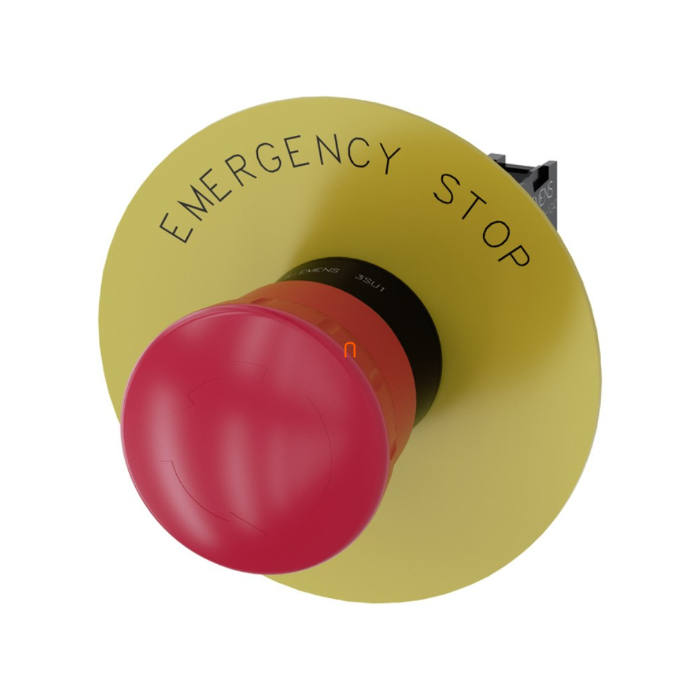 Siemens 3SU1100-1HB20-1CG0 komplett vésznyomógomb, 40mm, 1NC, címkével (EMERGENCY STOP), reteszoldás forgatással