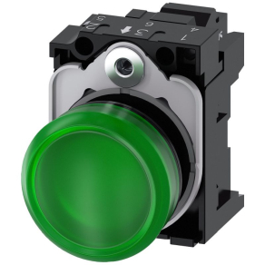   Siemens 3SU1103-6AA40-3AA0 komplett jelzőlámpa, zöld, 110VAC, csavaros Sirius