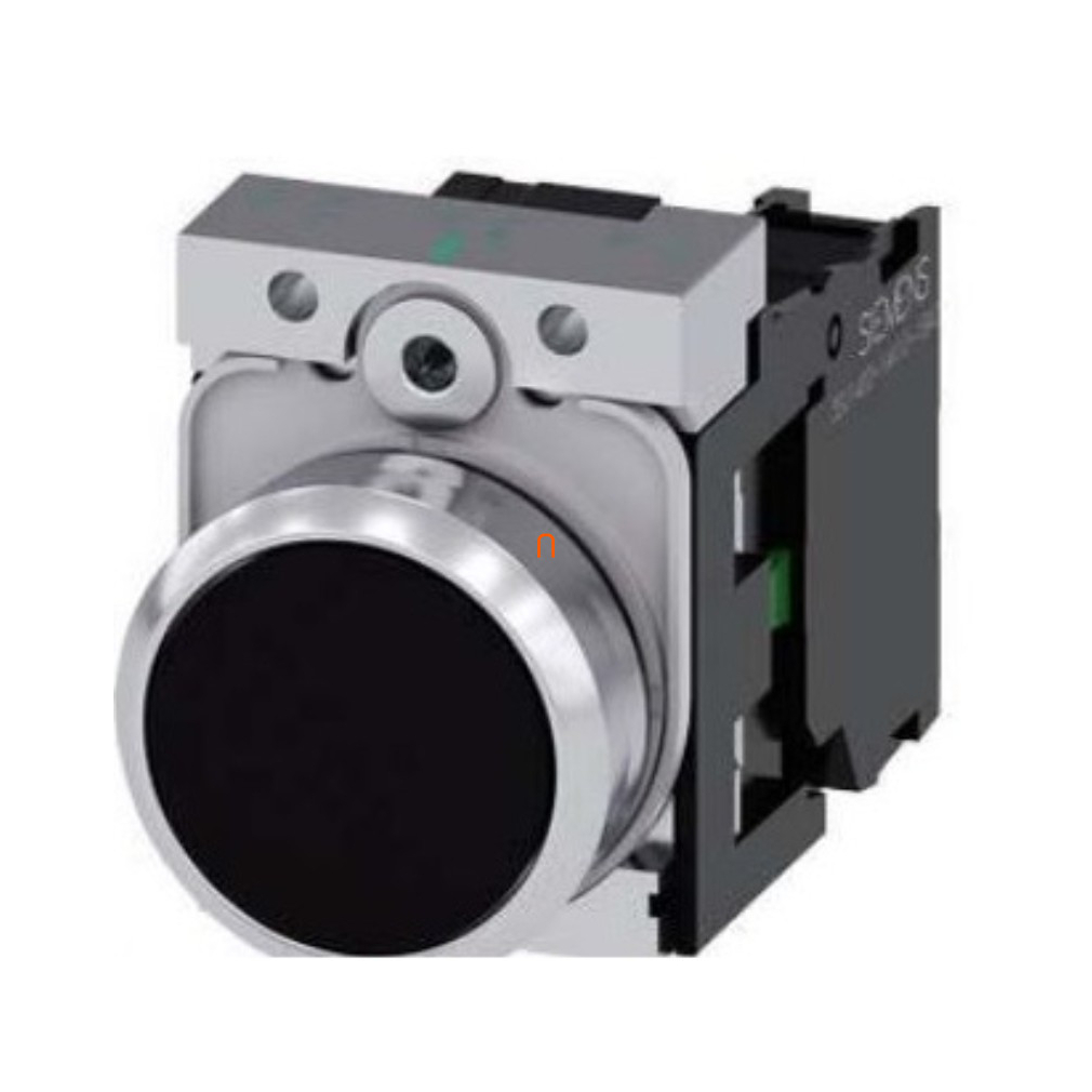 Siemens 3SU1150-0AB10-1BA0 komplett nyomógomb, fekete, 1NO, fém, csavaros Sirius