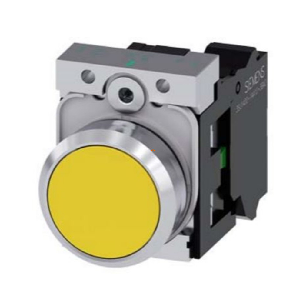 Siemens 3SU1150-0AB30-1BA0 komplett nyomógomb, sárga, 1NO, fém, csavaros Sirius