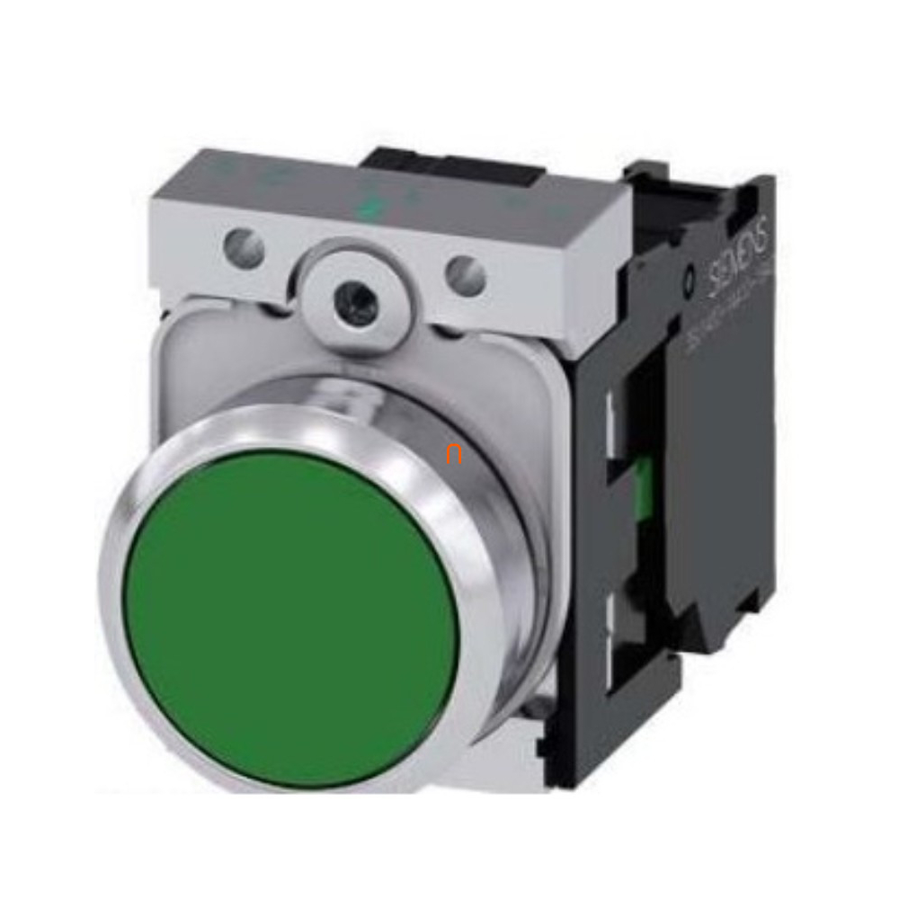 Siemens 3SU1150-0AB40-1BA0 komplett nyomógomb, zöld, 1NO, fém, csavaros Sirius