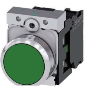   Siemens 3SU1150-0AB40-1BA0 komplett nyomógomb, zöld, 1NO, fém, csavaros Sirius