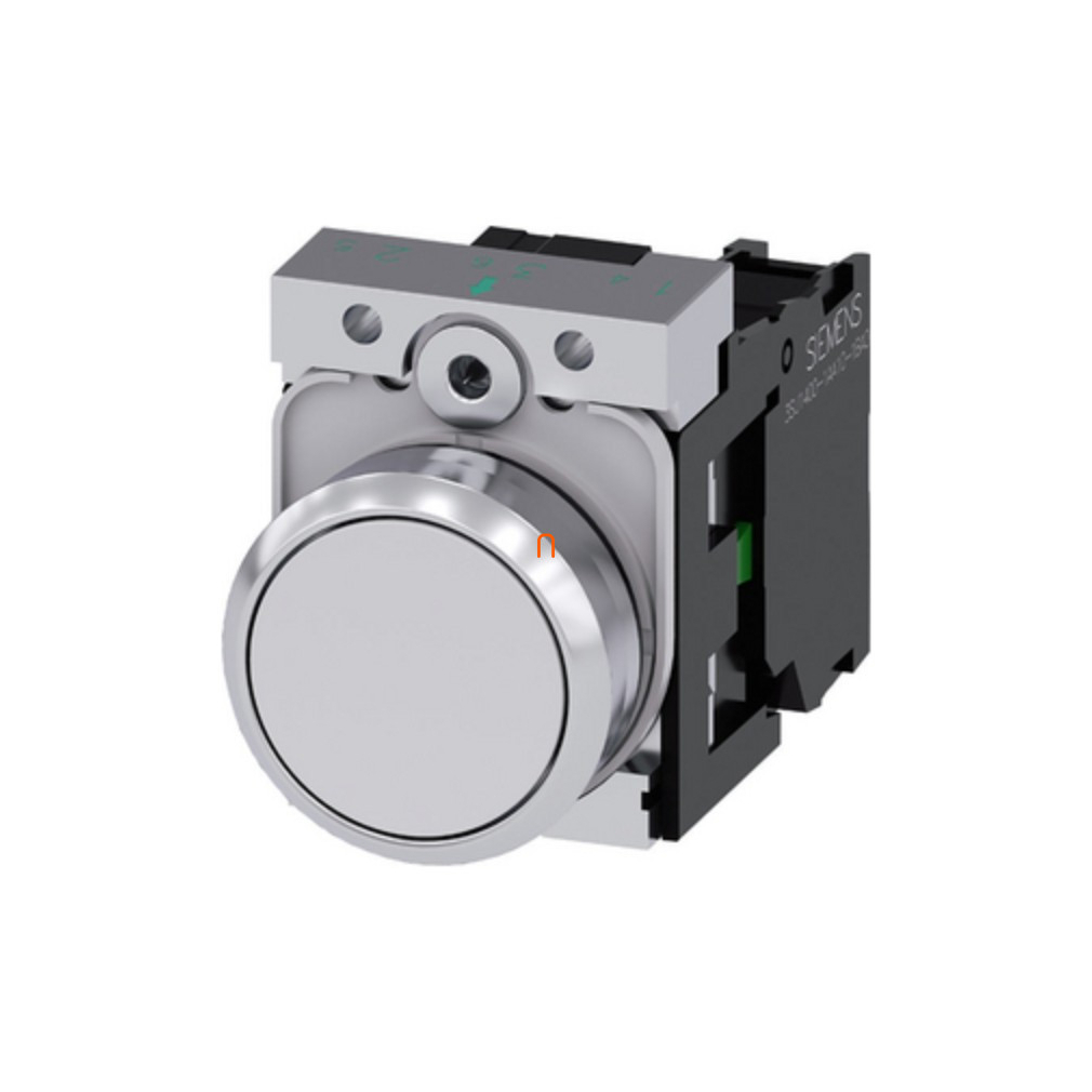 Siemens 3SU1150-0AB60-1BA0 komplett nyomógomb, fehér, 1NO, fém, csavaros Sirius