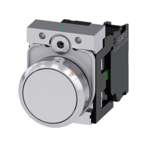   Siemens 3SU1150-0AB60-1BA0 komplett nyomógomb, fehér, 1NO, fém, csavaros Sirius