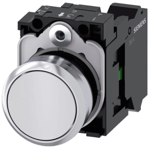   Siemens 3SU1150-0AB60-3BA0 komplett nyomógomb, fehér, 1NO, fém, rugós Sirius
